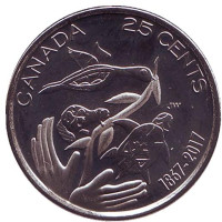150 лет Конфедерации Канада. Надежда на зелёное будущее. Монета 25 центов. 2017 год, Канада.