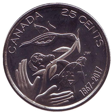 Монета 25 центов. 2017 год, Канада. 150 лет Конфедерации Канада. Надежда на зелёное будущее.