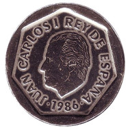 Монета 200 песет. 1986 год, Испания. Хуан Карлос I. Монета 200 песет. 1986 год, Испания. Хуан Карлос I.