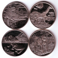 Набор монет (4 шт.) "Животные: горилла, бегемот, жираф, крокодил". 1 доллар. 2005 год, Сьерра-Леоне.