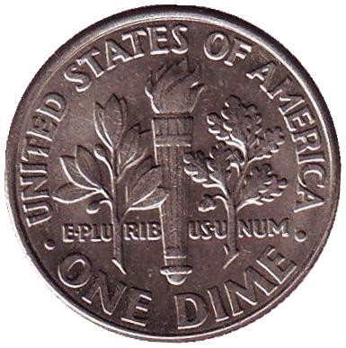 Монета 10 центов. 2005 (D) год, США. Рузвельт. Монета 10 центов. 2005 (D) год, США. Рузвельт.