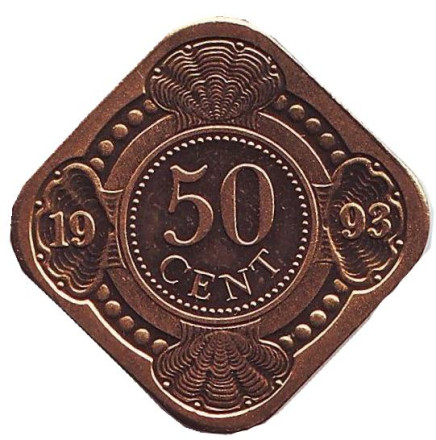 Монета 50 центов. 1993 год, Нидерландские Антильские острова. BU.