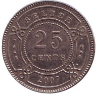 Монета 25 центов, 2007 год, Белиз. Монета 25 центов, 2007 год, Белиз.
