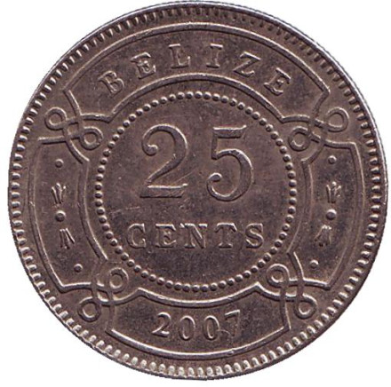 Монета 25 центов, 2007 год, Белиз. Из обращения.