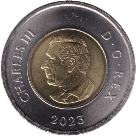 Монета 2 доллара. 2023 год, Канада. Карл III.