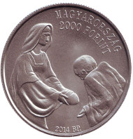 Монета 2000 форинтов. 2014 год, Венгрия. 25-летие Венгерской службы милосердия мальтийского ордена. Монета 2000 форинтов. 2014 год, Венгрия. 25-летие Венгерской службы милосердия мальтийского ордена.