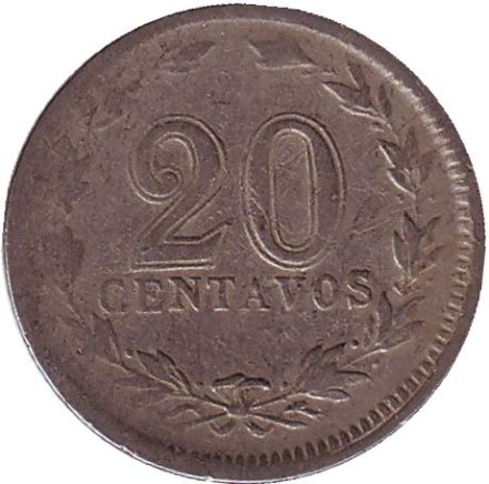 Монета 20 сентаво. 1930 год, Аргентина.