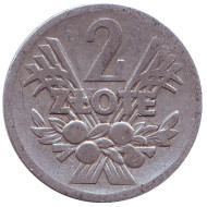 Монета 2 злотых. 1958 год, Польша. Монета 2 злотых. 1958 год, Польша.
