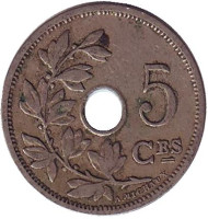 Монета 5 сантимов. 1904 год, Бельгия. (Belgique)  Монета 5 сантимов. 1904 год, Бельгия. (Belgique)