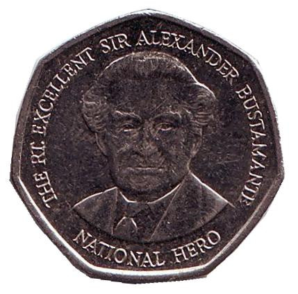 Монета 1 доллар. 1996 год, Ямайка. Александр Бустаманте - национальный герой Ямайки.