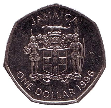 Монета 1 доллар. 1996 год, Ямайка. Александр Бустаманте - национальный герой Ямайки.