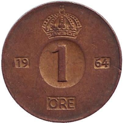 Монета 1 эре. 1964 год, Швеция.(U)