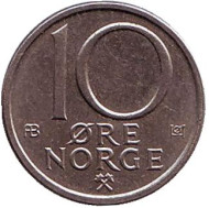 Монета 10 эре. 1974 год, Норвегия. Монета 10 эре. 1974 год, Норвегия.