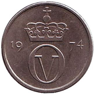 Монета 10 эре. 1974 год, Норвегия. Монета 10 эре. 1974 год, Норвегия.