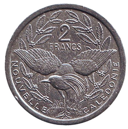 Монета 2 франка. 2003 год, Новая Каледония. Из обращения. Птица кагу.