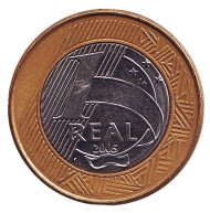 Монета 1 реал. 2005 год, Бразилия. Монета 1 реал. 2005 год, Бразилия.