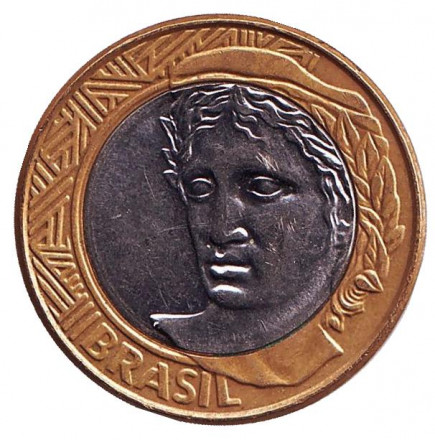Монета 1 реал. 2005 год, Бразилия. Монета 1 реал. 2005 год, Бразилия.