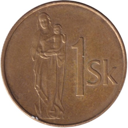 Монета 1 крона. 2006 год, Словакия. Мадонна с младенцем.