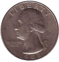 Монета 25 центов. 1983 (P) год, США. Вашингтон. Монета 25 центов. 1983 (P) год, США. Вашингтон.