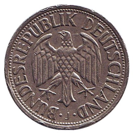 Монета 1 марка. 1962 год (J), ФРГ.