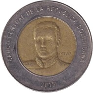 Монета 10 песо. 2015 год, Доминиканская Республика. Матиас Рамон Мелла.