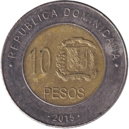 Монета 10 песо. 2015 год, Доминиканская Республика. Матиас Рамон Мелла. Монета 10 песо. 2015 год, Доминиканская Республика. Матиас Рамон Мелла.