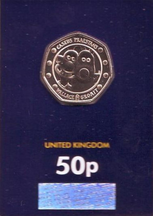 Монета 50 пенсов. 2019 год, Великобритания. Уоллес и Громит.