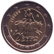 Монета 2 евро. 2008 год, Греция. Монета 2 евро. 2008 год, Греция.