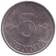 Монета 5 пенни. 1978 год, Финляндия. Монета 5 пенни. 1978 год, Финляндия.