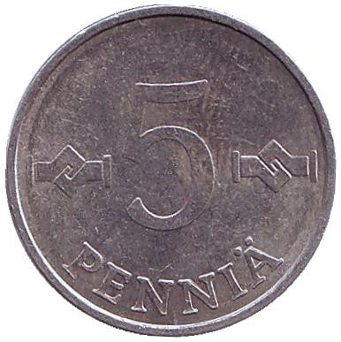 Монета 5 пенни. 1978 год, Финляндия.
