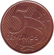 Монета 5 сентаво. 2013 год, Бразилия. Тирадентис. Монета 5 сентаво. 2013 год, Бразилия. Тирадентис.