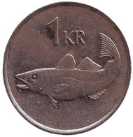 Монета 1 крона. 1984 год, Исландия. Треска. Монета 1 крона. 1984 год, Исландия. Треска.