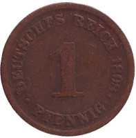 Монета 1 пфенниг. 1898 год (D), Германская империя.