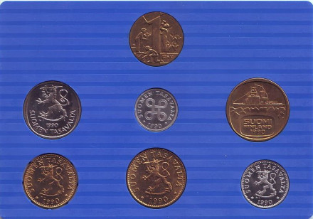 Набор монет Финляндии (6 шт., с жетоном), 1990 год, Финляндия. (в банковской упаковке)