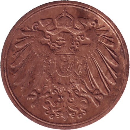 Монета 1 пфенниг. 1908 год (G), Германская империя.