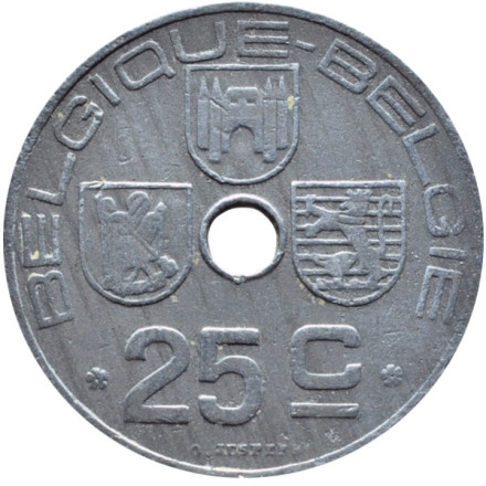 Монета 25 сантимов. 1943 год, Бельгия. (Belgique-Belgie)