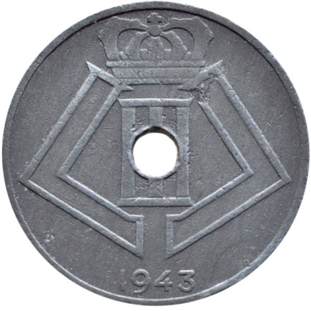 Монета 25 сантимов. 1943 год, Бельгия. (Belgique-Belgie)