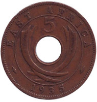 Монета 5 центов. 1935 год, Восточная Африка. Монета 5 центов. 1935 год, Восточная Африка.