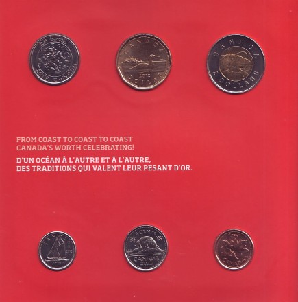 Годовой набор монет (6 шт.). 2012 год, Канада. Празднование. (с редким квотером).