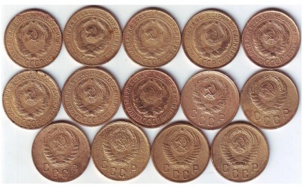 Подборка монет номиналом 2 копейки (14 монет). 1928-1957 гг., СССР. Подборка монет номиналом 2 копейки (14 монет). 1928-1957 гг., СССР.