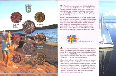 Аландские острова. Набор монет Финляндии (8 шт., с маркой). 2012 год, Финляндия.