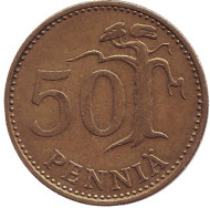 Монета 50 пенни. 1973 год, Финляндия. Монета 50 пенни. 1973 год, Финляндия.