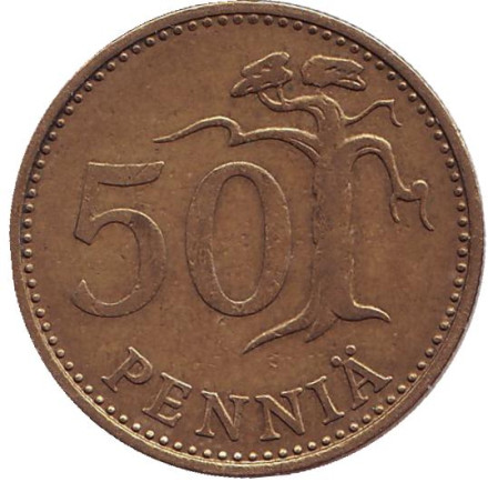 Монета 50 пенни. 1973 год, Финляндия.