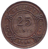 Монета 25 центов, 1988 год, Белиз. Монета 25 центов, 1988 год, Белиз.