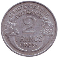 Монета 2 франка. 1958 год, Франция. Монета 2 франка. 1958 год, Франция.
