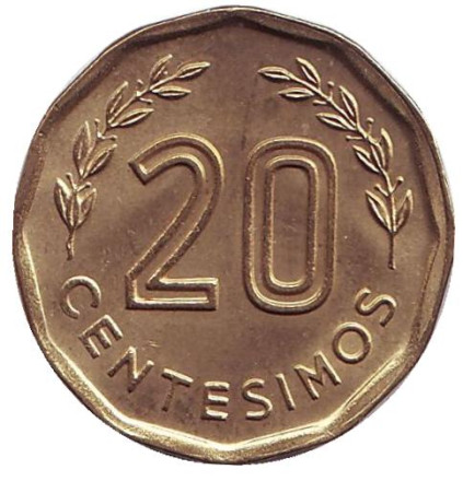 Монета 20 сентесимо. 1981 год, Уругвай. Здание на холме. Монета 20 сентесимо. 1981 год, Уругвай. Здание на холме.