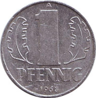 Монета 1 пфенниг. 1965 год, ГДР. Монета 1 пфенниг. 1965 год, ГДР.