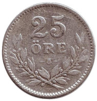 Монета 25 эре. 1917 год, Швеция. Монета 25 эре. 1917 год, Швеция.