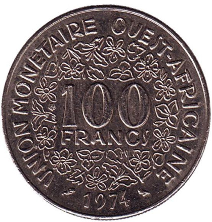 Монета 100 франков. 1974 год, Западные Африканские Штаты.