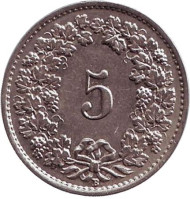 Монета 5 раппенов. 1932 год, Швейцария. Монета 5 раппенов. 1932 год, Швейцария.